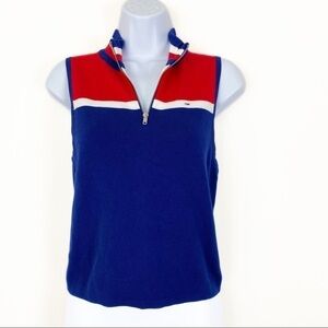 TH TOMMY HILFIGER Y2K Style Sleeveless 1/4 Zip Knit Logo Sweater Top Medium